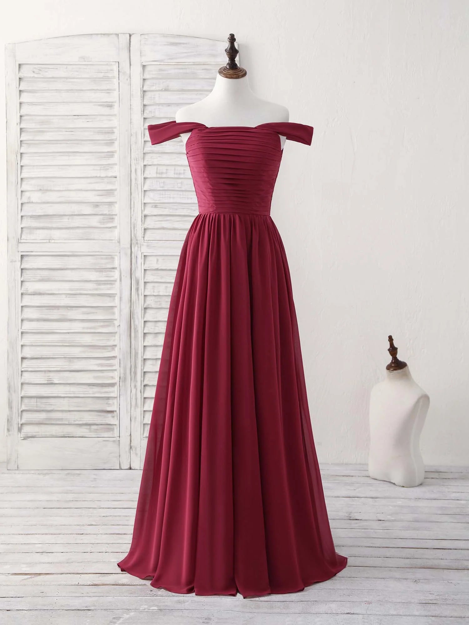 Buyishang Burgundy Chiffon Off Shoulder Long Prom Dress Burgundy Bridesmaid Dress Bridesmaid dress shop